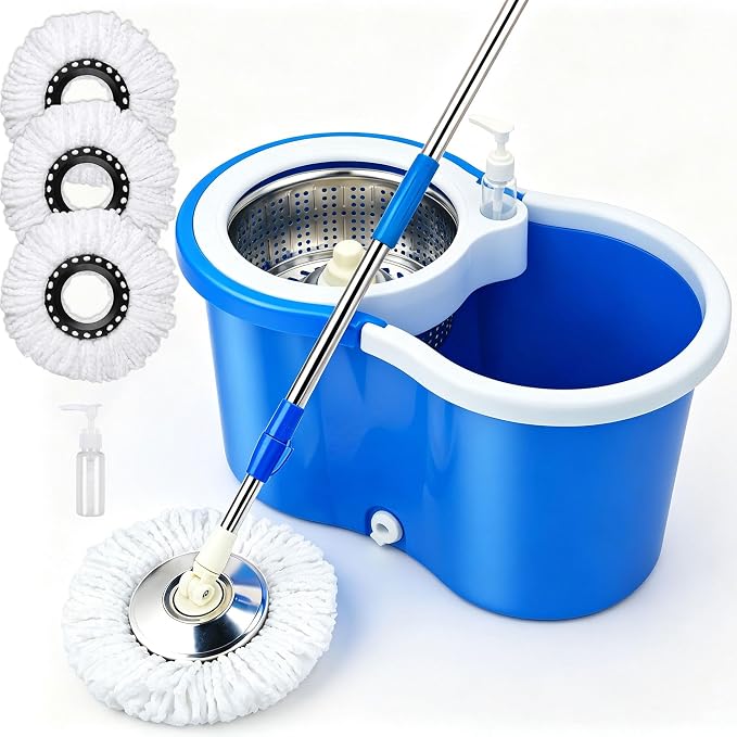 360 Rotating Spin Mop System with Stainless Steel Wringer Bucket