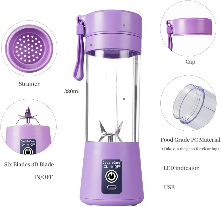 6 Blade Mini Portable Usb Juicer Blender Rechargeable - Kitchen Appliance Designed For Juice Blending And Daily Beverage Routine (Random Color)