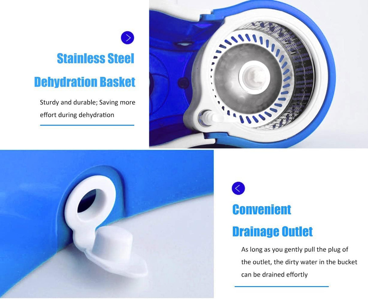 360 Rotating Spin Mop System with Stainless Steel Wringer Bucket